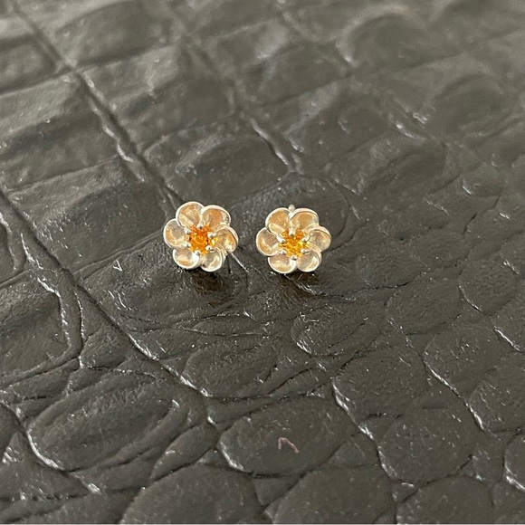 Sterling silver 925 Flower Citrine earrings - Picture 2 of 8